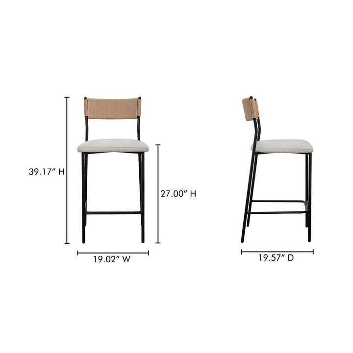 Modern Rustic Counter Stool with Bouclé Seat