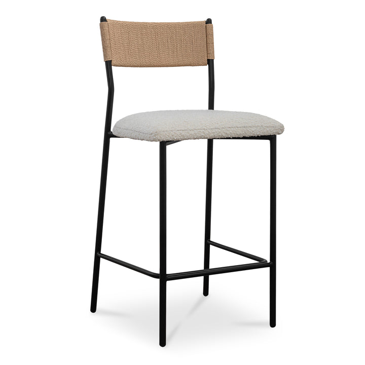 Modern Rustic Counter Stool with Bouclé Seat