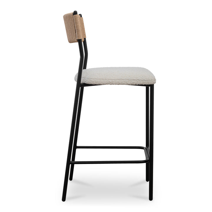 Modern Rustic Counter Stool with Bouclé Seat