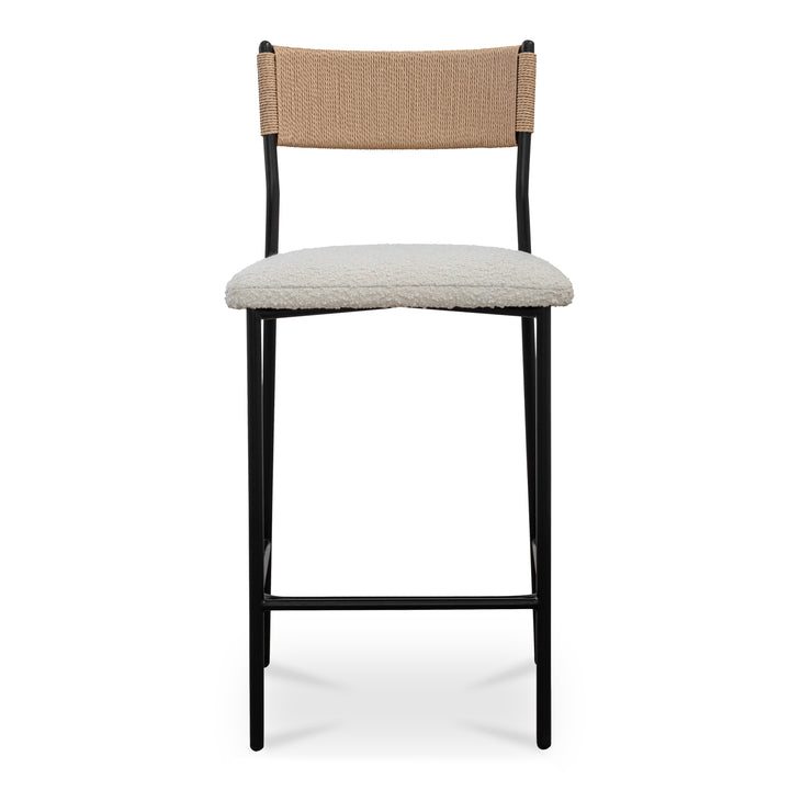 Modern Rustic Counter Stool with Bouclé Seat
