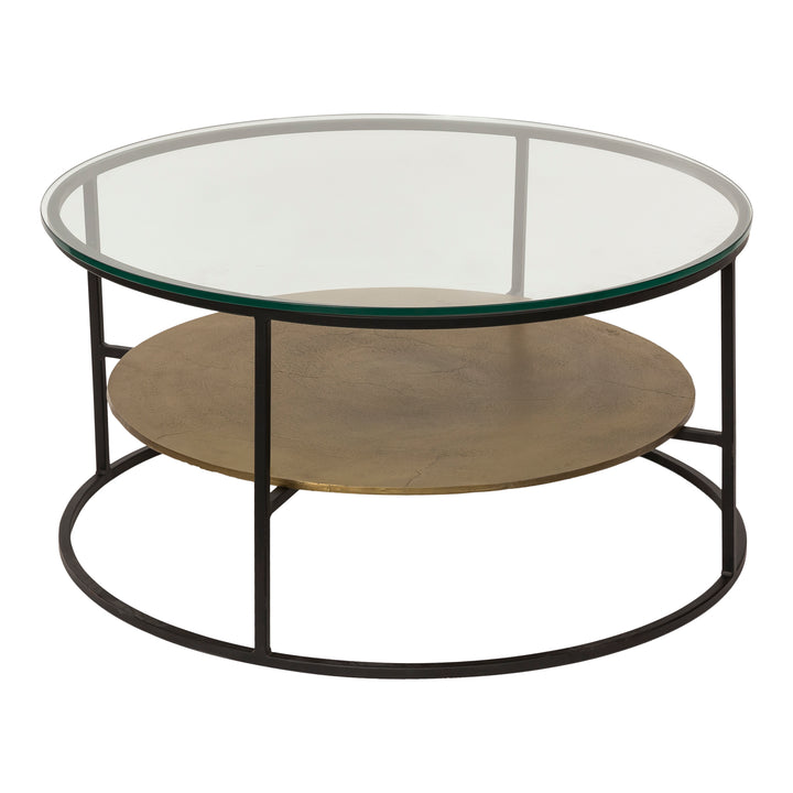 Sleek Brass-Finished Glass Circle Shelf Table