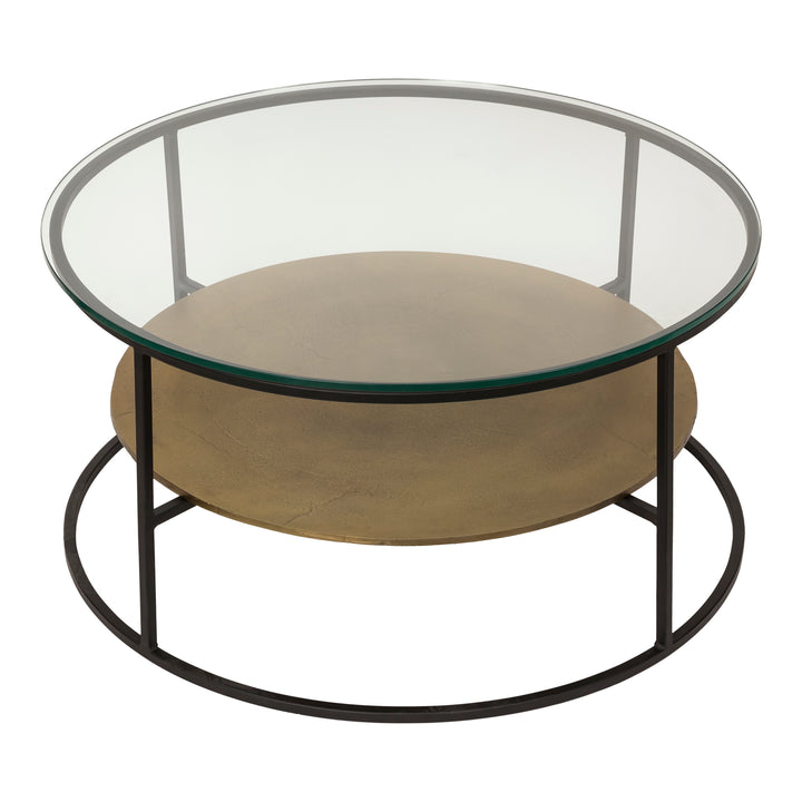 Sleek Brass-Finished Glass Circle Shelf Table