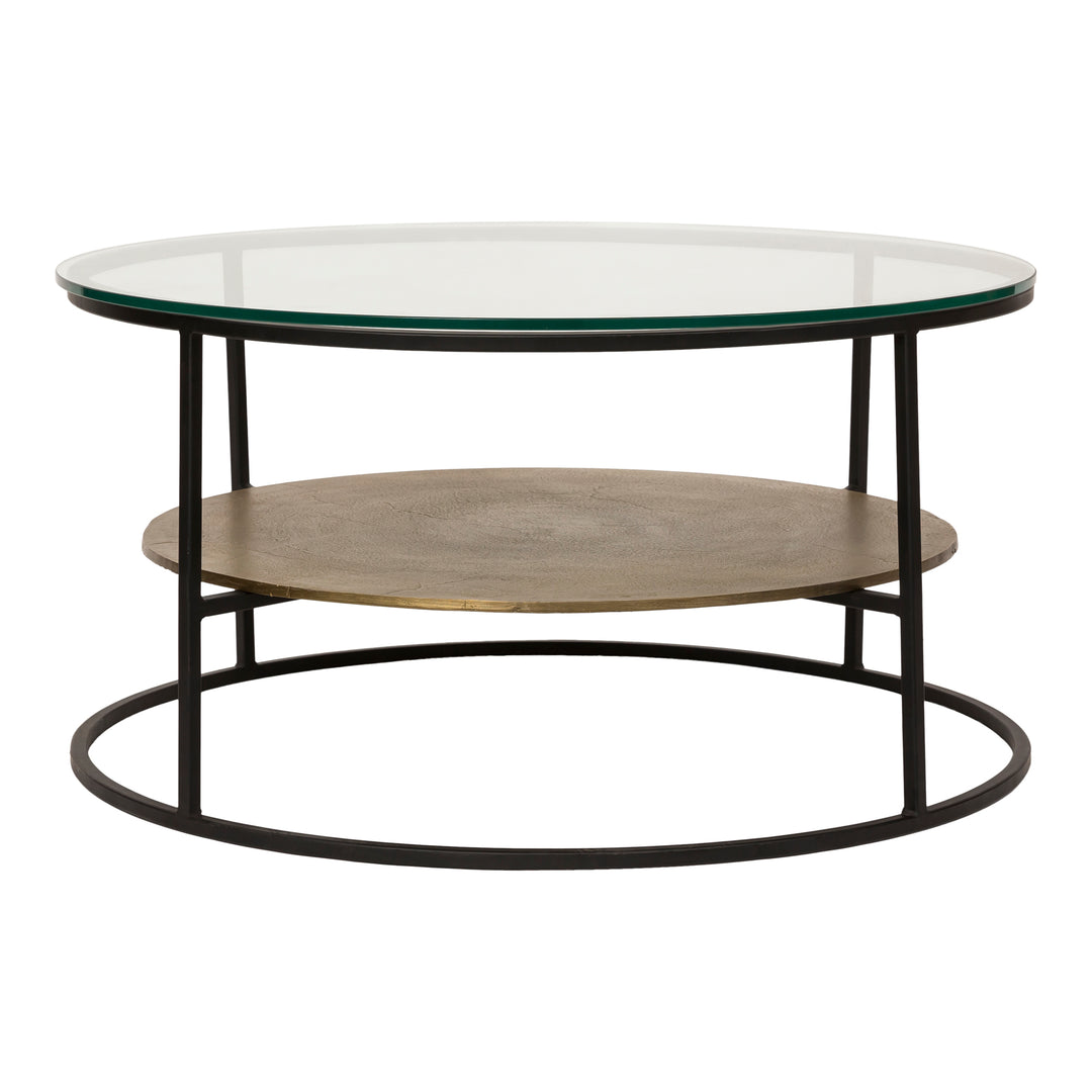 Sleek Brass-Finished Glass Circle Shelf Table