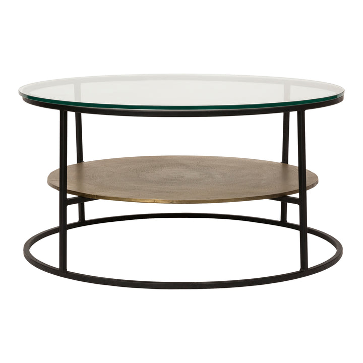 Sleek Brass-Finished Glass Circle Shelf Table