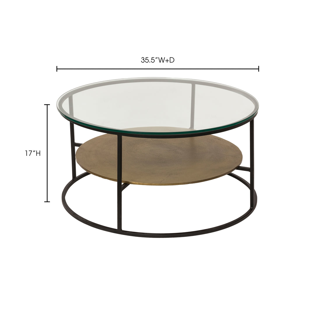 Sleek Brass-Finished Glass Circle Shelf Table