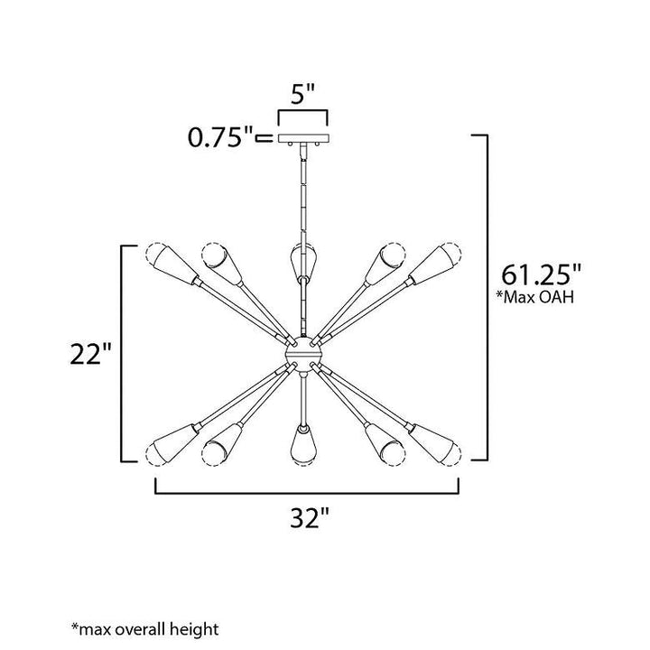 Lovell 32" Wide Black and Brass 10-Light Sputnik Chandelier
