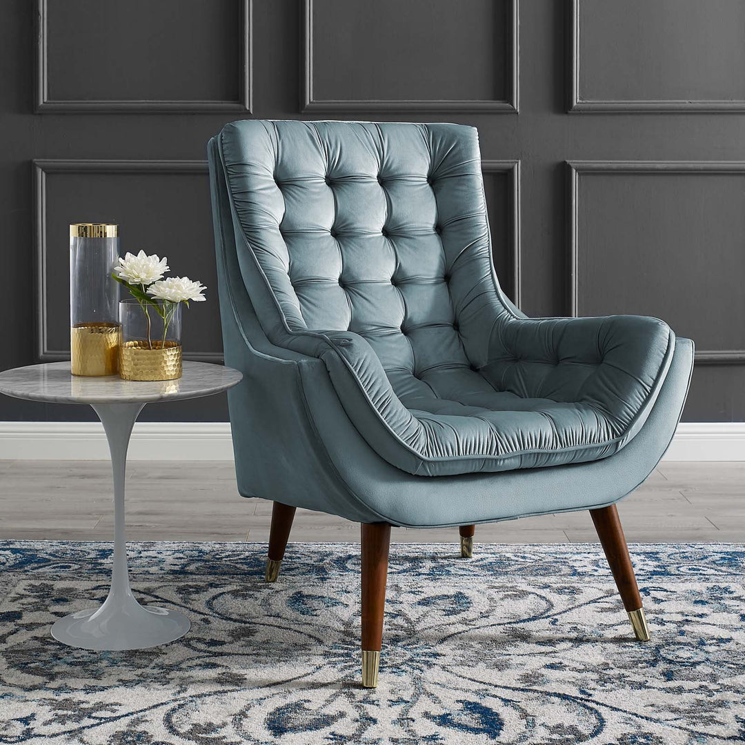 Sutton Velvet Lounge Chair Light Blue