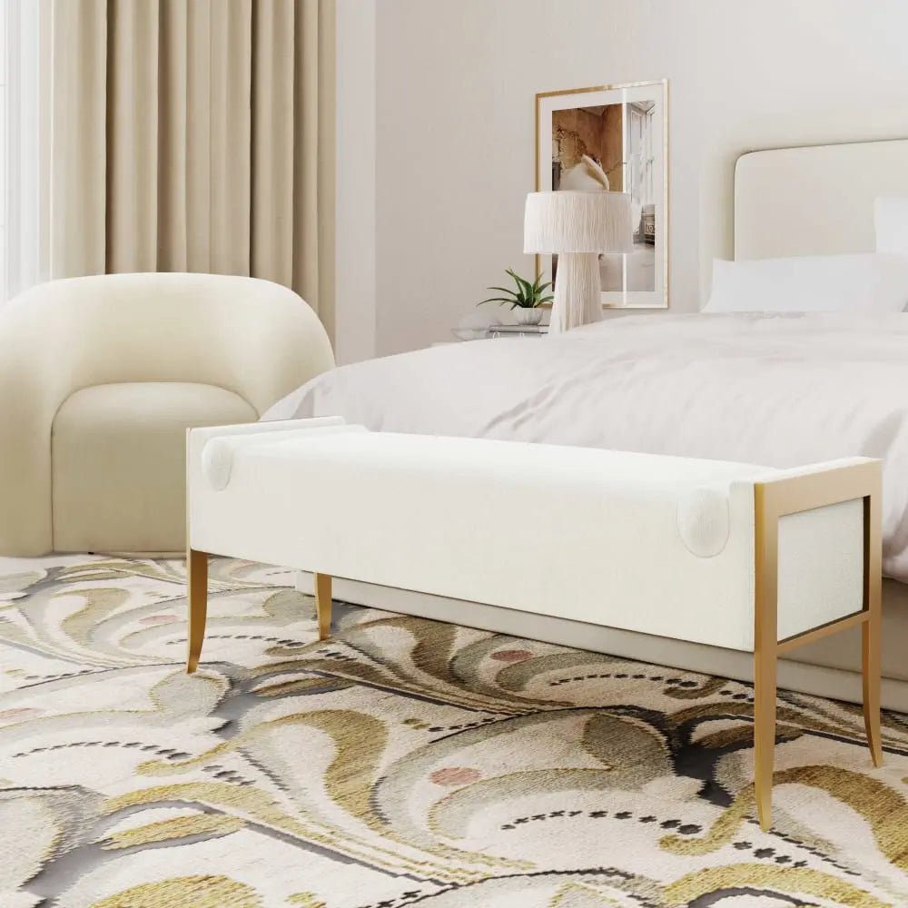 Insi Velvet Bench - Ivory
