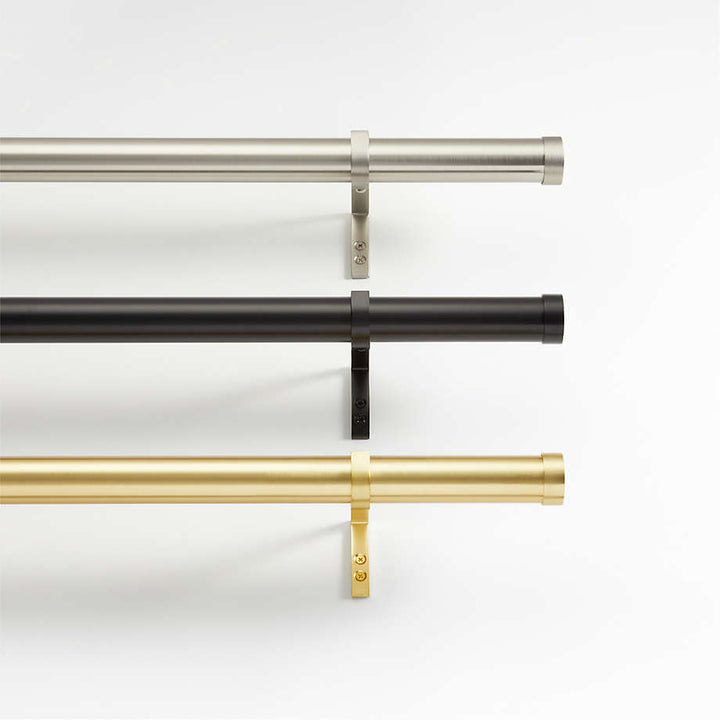 Black 1.5" Standard Curtain Rod and Round End Cap Finials Set 120"-170"