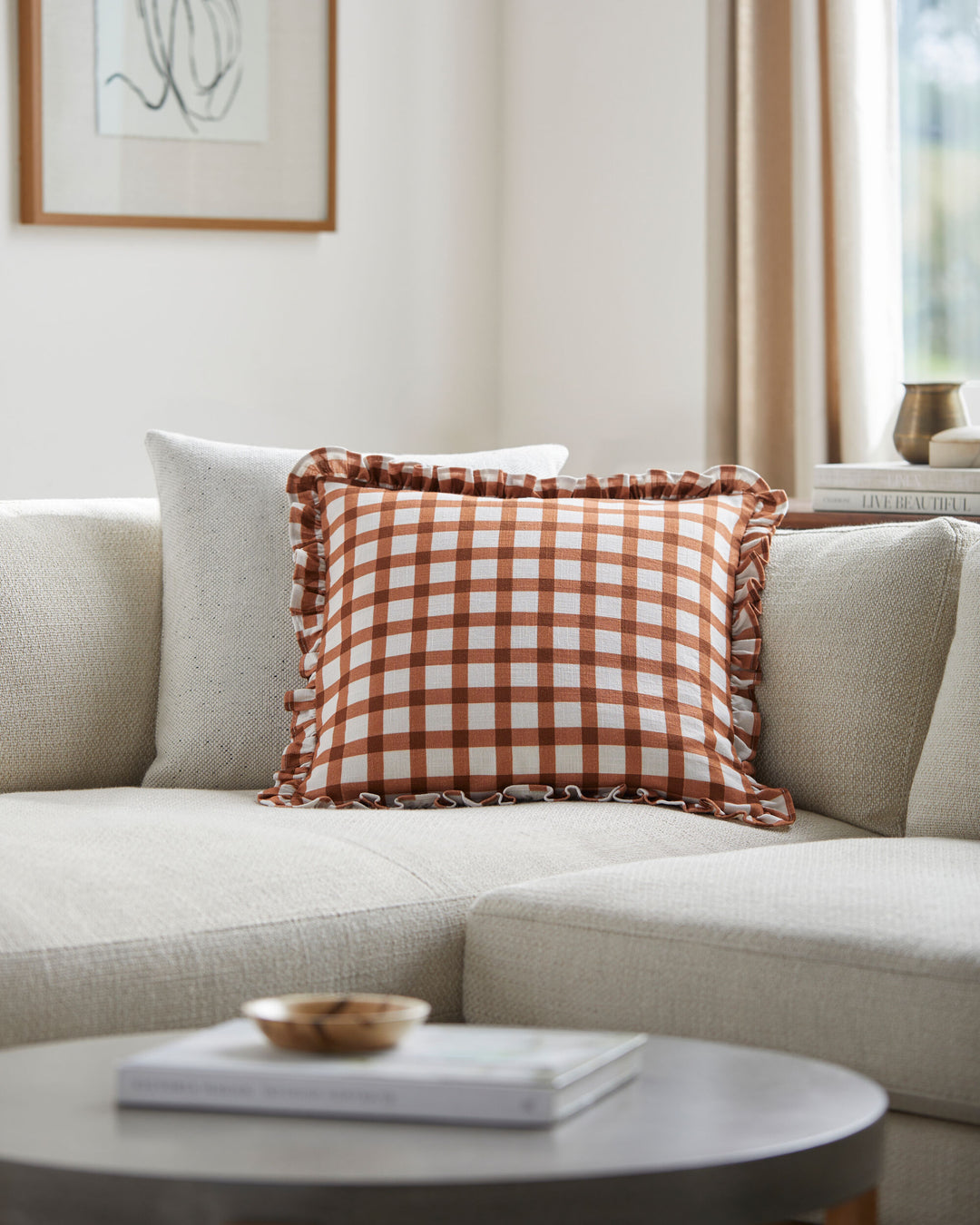 Louise Plaid Pillow - Rust 18x18 w Poly Insert