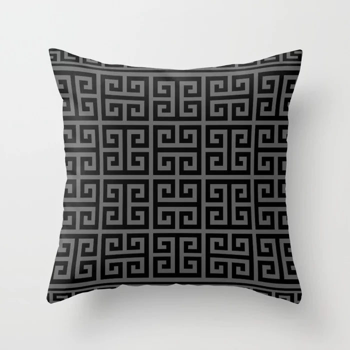Greek Key Grey Black Pattern Throw Pillow With Insert-16"x16"