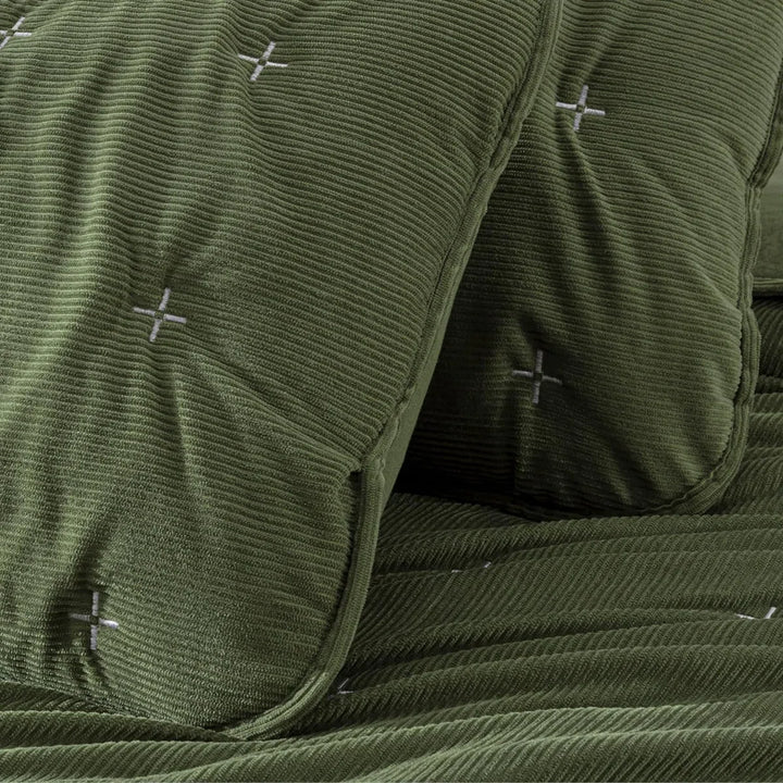 Corduroy Polyester Cross Stitch Queen Quilt Set By Chezmoi Collection