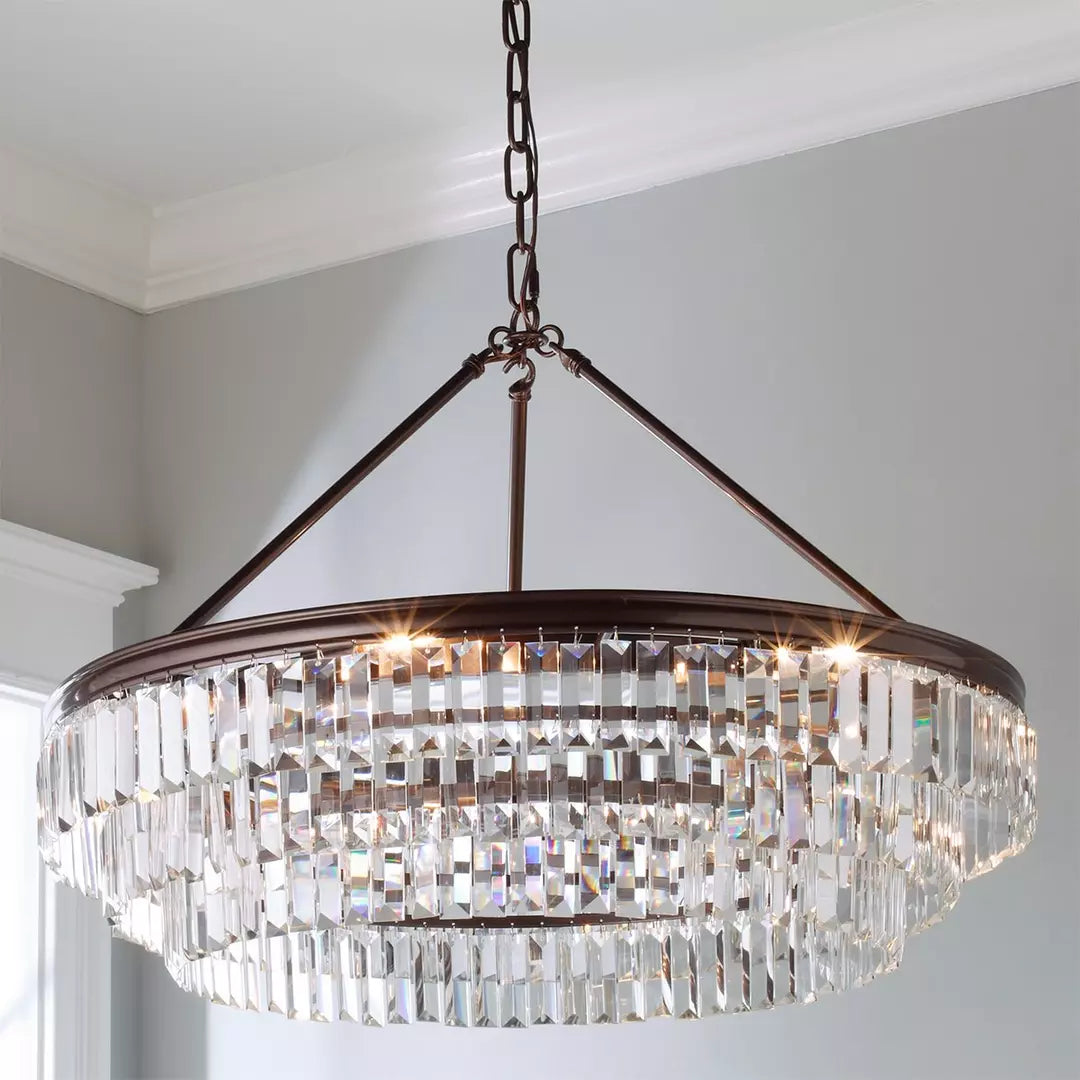 Prism Faceted Glass Layered Chandelier Bronze