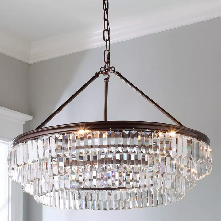 Prism Faceted Glass Layered Chandelier Bronze