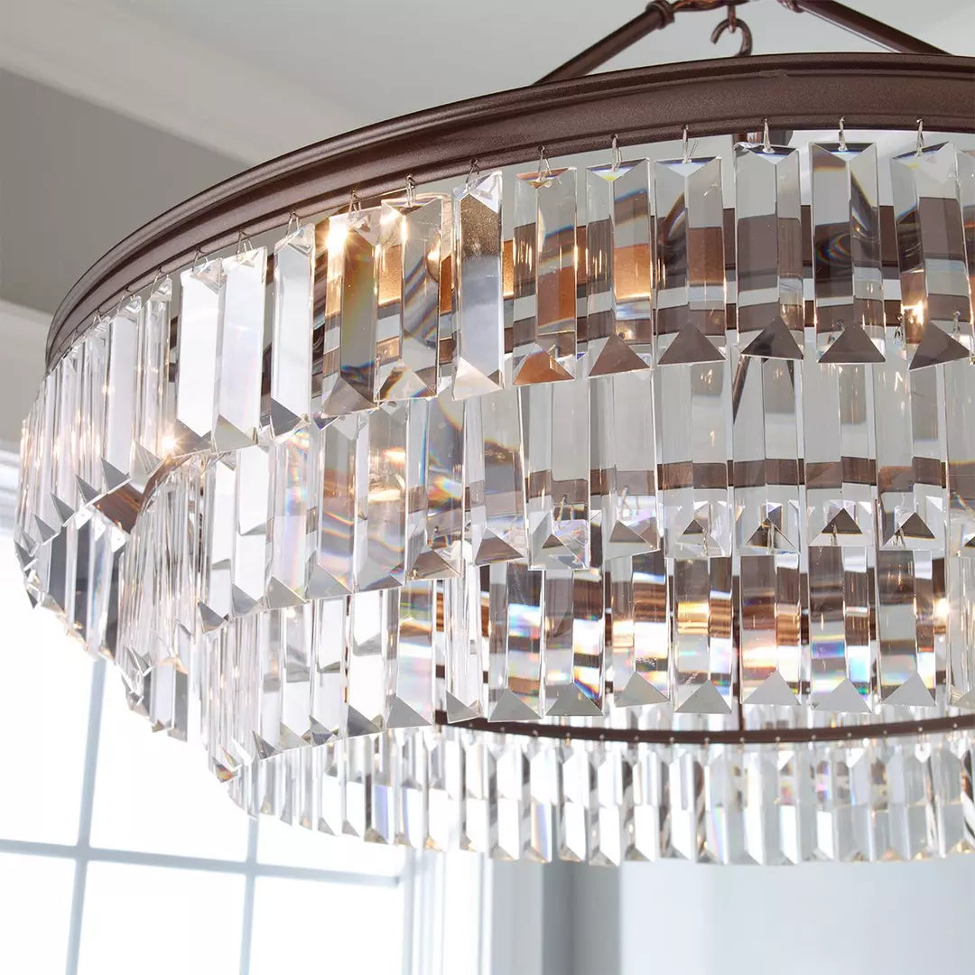 Prism Faceted Glass Layered Chandelier Bronze