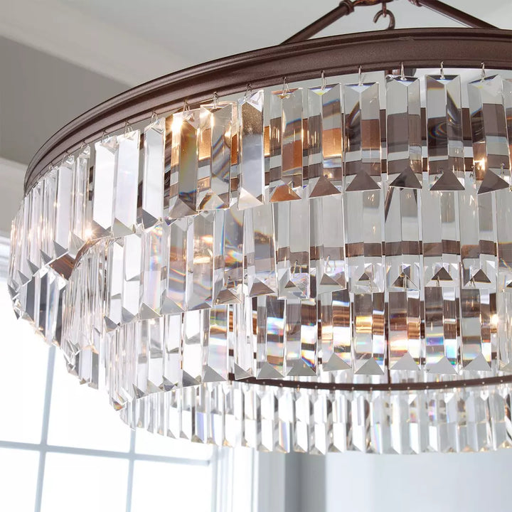 Prism Faceted Glass Layered Chandelier Bronze