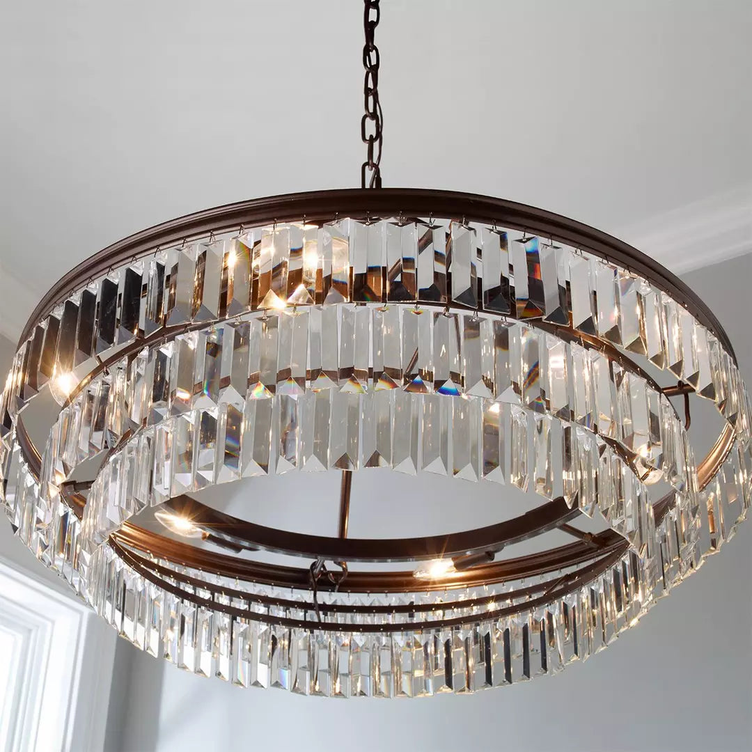 Prism Faceted Glass Layered Chandelier Bronze