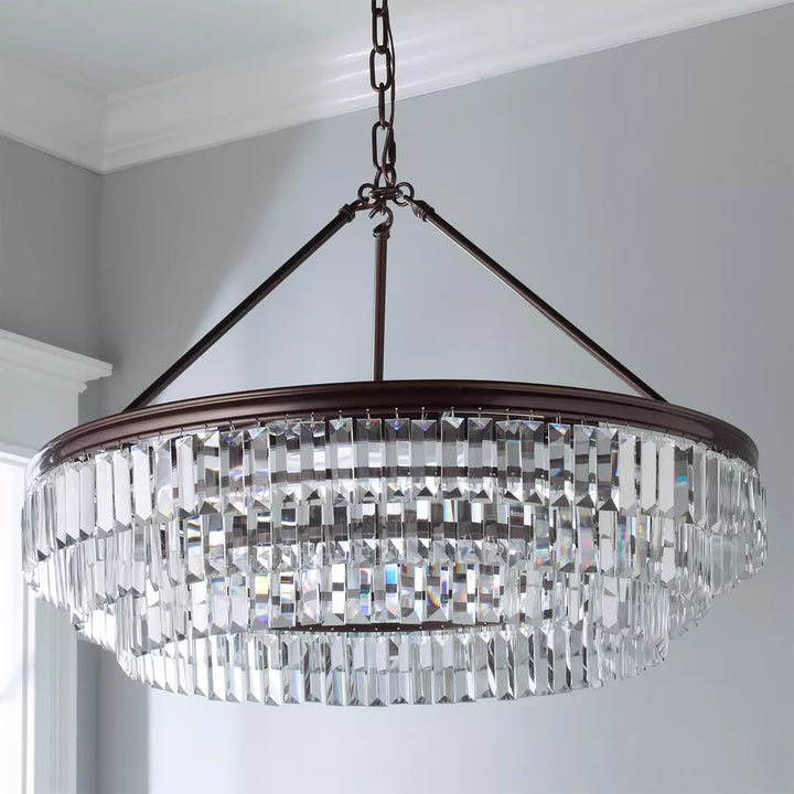 Prism Faceted Glass Layered Chandelier Bronze