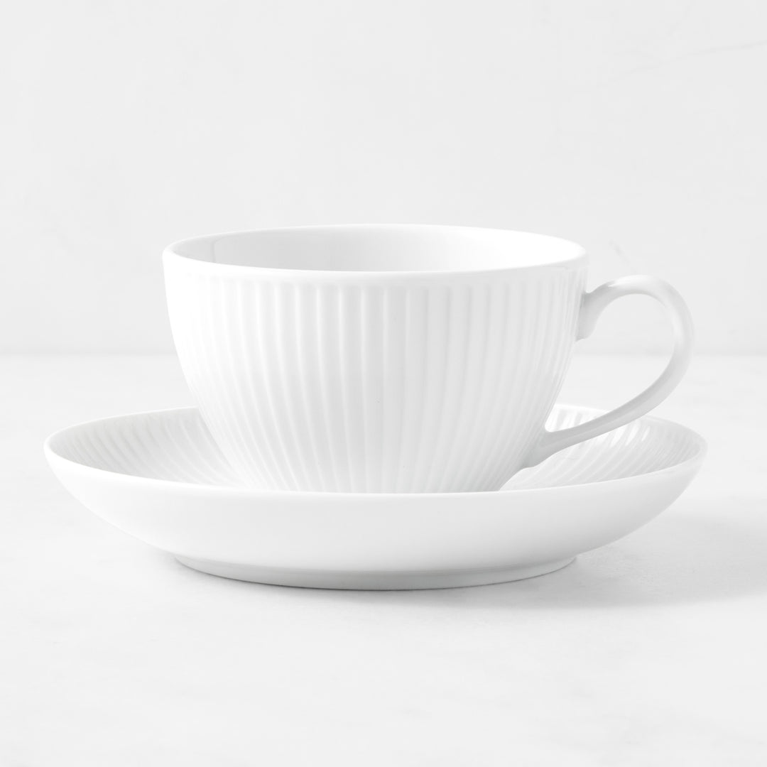 Pillivuyt Plisse Porcelain Cups & Saucers, Set Of 4