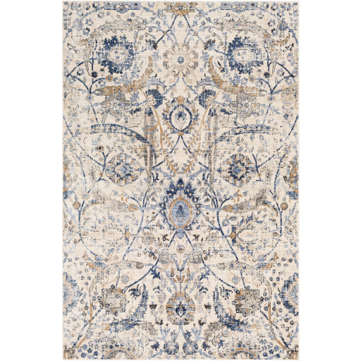 Indigo Ikat Inspired Machine Woven Rug