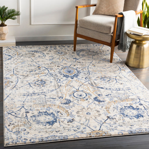 Indigo Ikat Inspired Machine Woven Rug