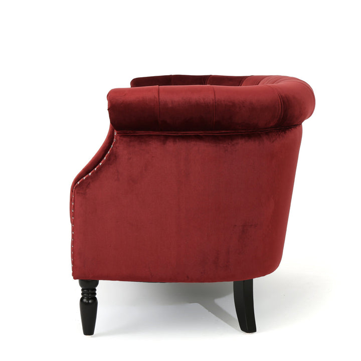 Charlotte 51.5" Velvet Rolled Arm Chesterfield Loveseat Mercer41 Fabric: Garnet Velvet