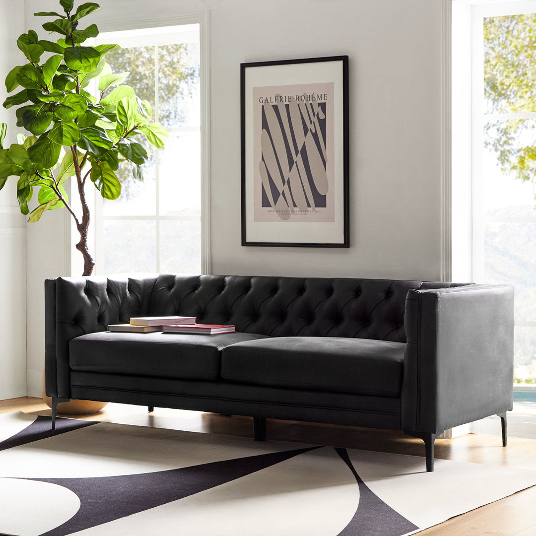 Brinna Contemporary 84" Upholstered Button-tufted Sofa with Metal Legs Wade Logan® Fabric: Charcoal Polyester