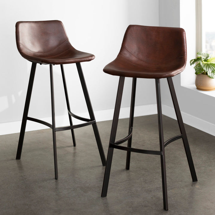 Kayenta 29" Bar Stool (Set of 2) 17 Stories Finish: Black, Upholstery: Snake Skin Brown