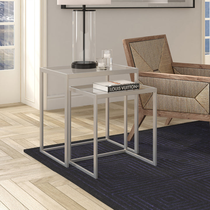 Rocco Glass Frame Nesting End Table Everly Quinn Table Base Color: Satin Nickel