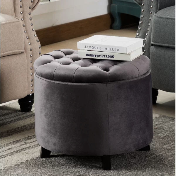 Doud 20" Wide Velvet Tufted Round Storage Ottoman Willa Arlo™ Interiors Fabric: Gray Velvet