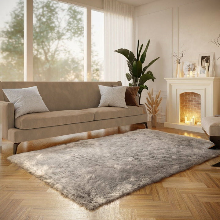 Haja Handmade Shag Faux Sheepskin Gray Area Rug Everly Quinn Rug Size: Rectangle 5' x 7'