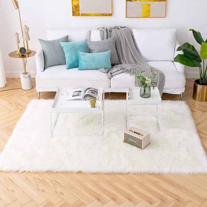 Mamduh Handmade Shag Faux Sheepskin White Rug Everly Quinn Rug Size: Rectangle 6'6" x 10'