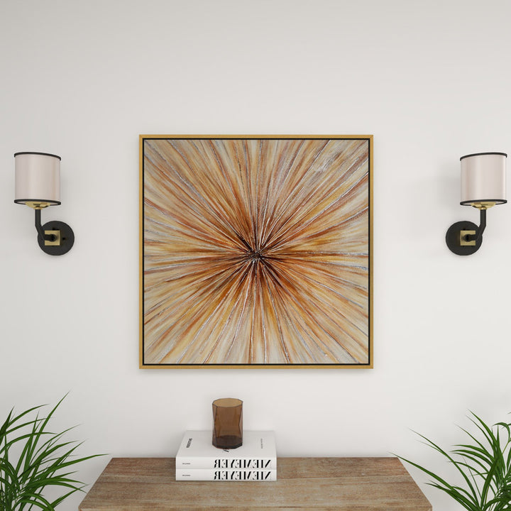 Brown Canvas Radial Starburst Framed Wall Art with Gold Frame Greyleigh™