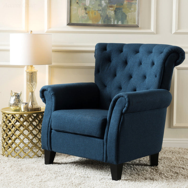 Losoto 91.44cm Wide Tufted Polyester Armchair Alcott Hill® Fabric: Navy Blue Fabric