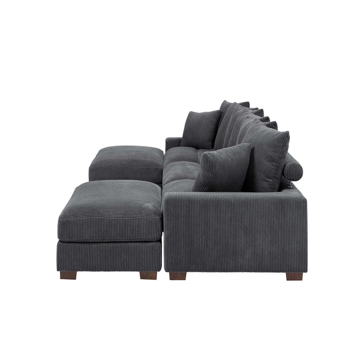 Ashira 126.5" Wide Reversible Modular Corner Sectional with Ottoman Wade Logan® Body Fabric: Gray Corduroy