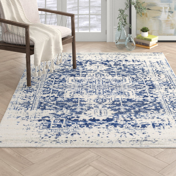 Hillsby Oriental Pure Navy/Light Gray Area Rug Mistana™ Rug Size: Rectangle 9'3" x 12'6"