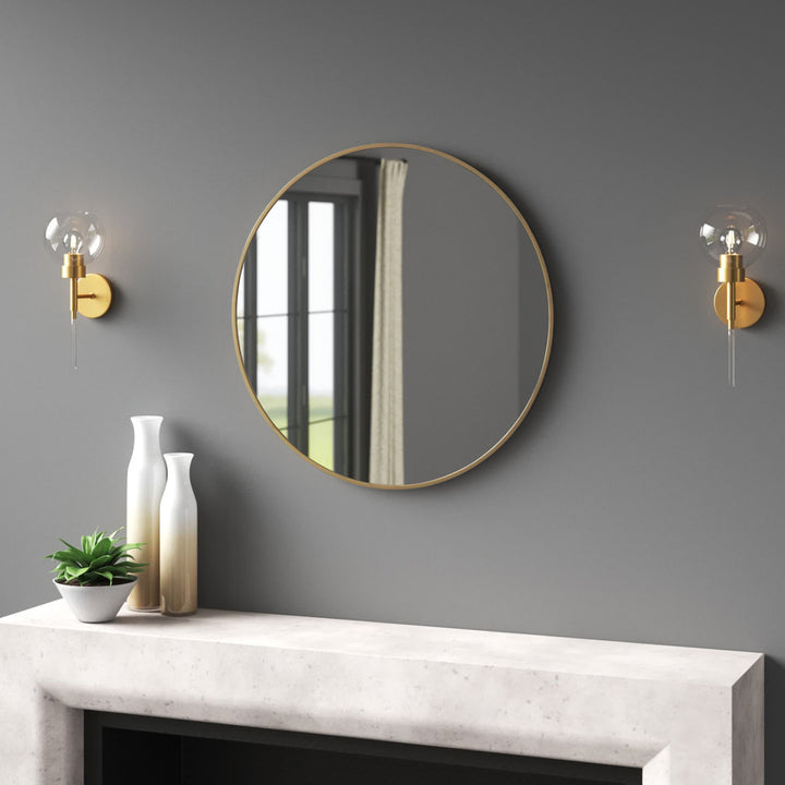 Sabine Metal Round Wall Mirror RE/FINE™ Size: 21" x 21" Finish: Brass