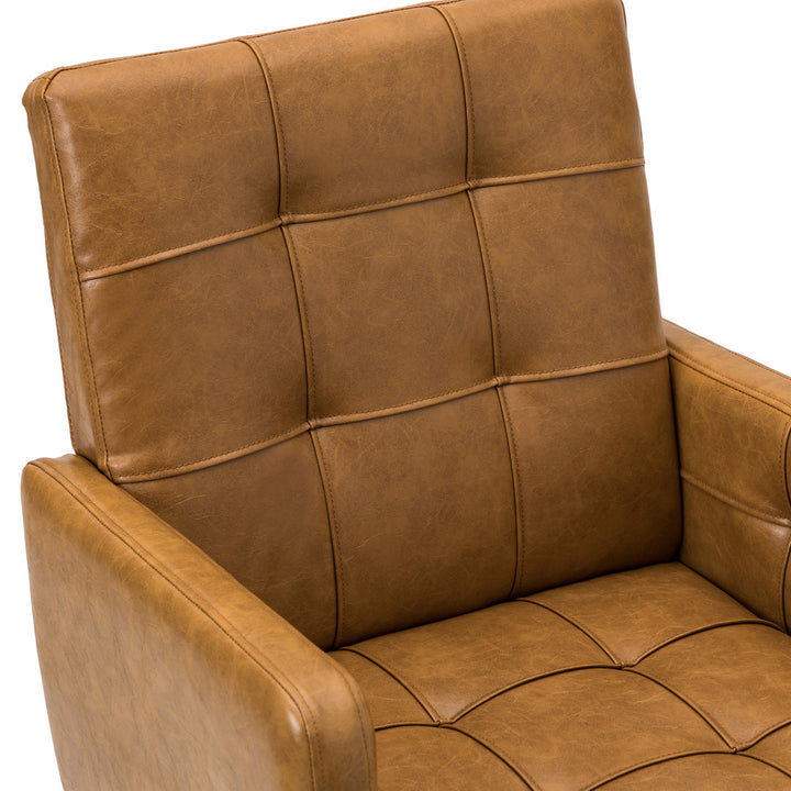 Auric Mid-Century Modern Vegan Leather Height-Adjustable Swivel Office Chair Wade Logan® Upholstery Color: Camel