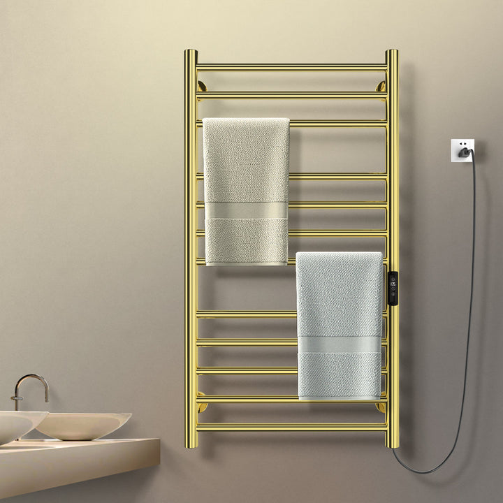 Wall Mount Heated Towel Electric Towel Warmer 12 Bars Paraheeter Finish: Mirror Gold