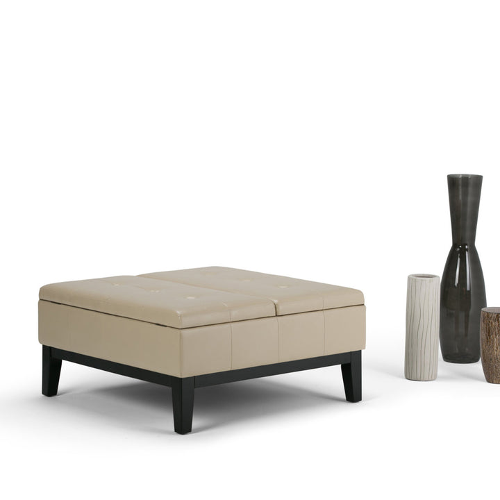 Dover Square Coffee Table Storage Ottoman,Assembled Simpli Home Fabric: Satin Cream
