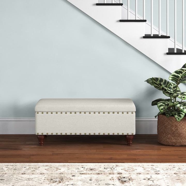 Collantes Upholstered Storage Bench Alcott Hill® Upholstery: Cream/Brushed Brass Nailhead