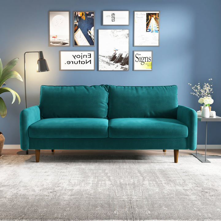 Anacapa 70" Velvet Round Arm Sofa Corrigan Studio® Fabric: Teal Blue Velvet