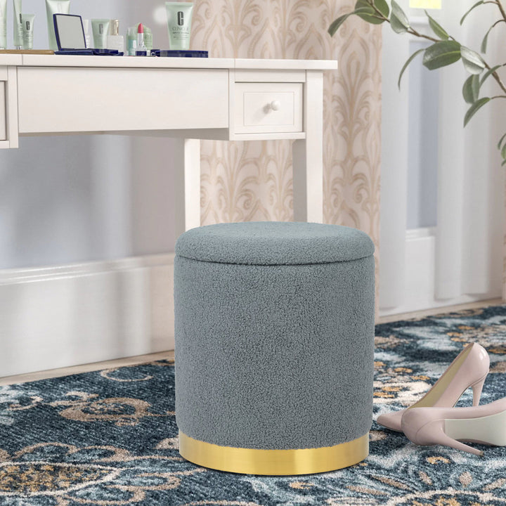 Teddy Fleece Round Ottoman With Stroage Mercer41 Body Fabric: Gray Faux Fur