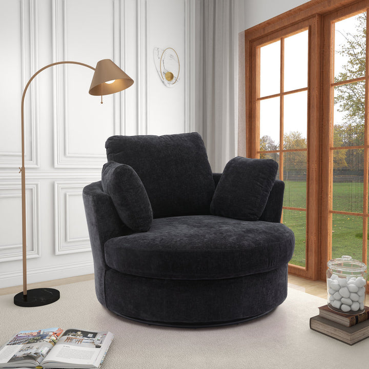 42" Wide Slipcovered Swivel Barrel Chair Latitude Run® Body Fabric: Black Chenille