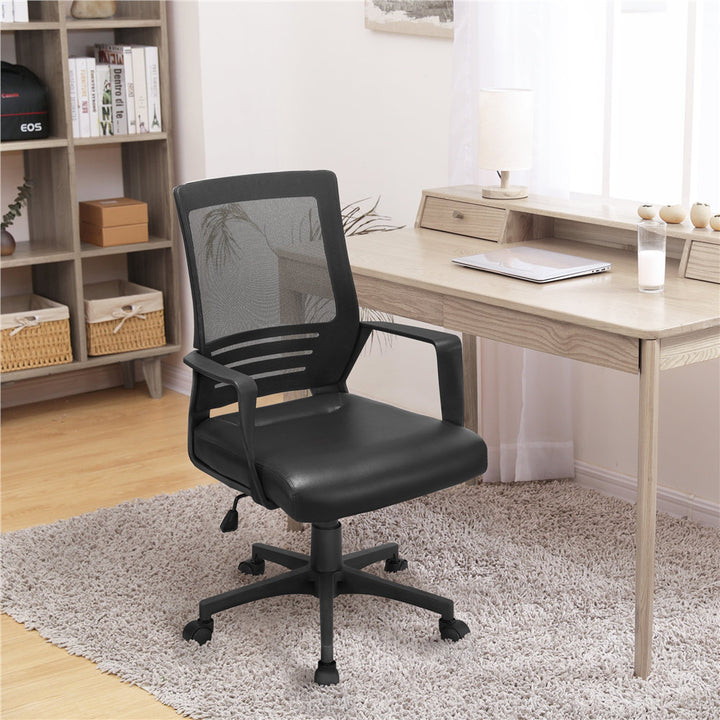 Office Mid Back Swivel Lumbar Support Mesh Chair Inbox Zero Upholstery Color: Black