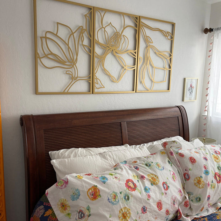 Metal Floral Wall Decor Set - 3 Piece Wall Art ARTEPERA Size: 18" H x 36" W x 1" D Finish: Gold