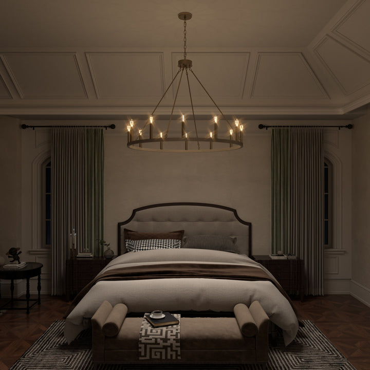 Avalee 12 - Light Living Room Steel Dimmable Candle Style Wagon Wheel Chandelier Lark Manor™ Finish: French Ash