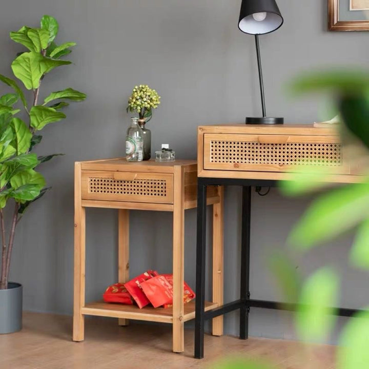Armands Modern Minimalism Nightstand End Table Side Table with Woven Pattern Drawer and Shelf Union Rustic Color: Light Brown