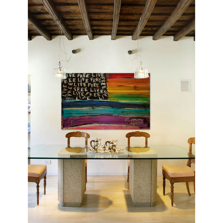 'Live Free Rainbow Flag' Painting Print on Natural Pine Wood Ebern Designs Size: 40" H x 60" W