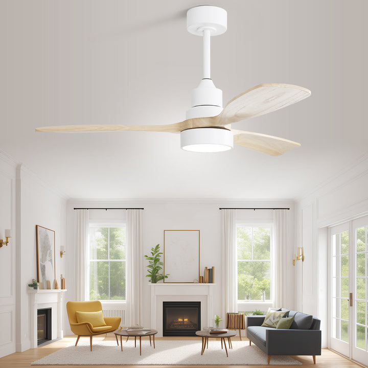 48" Nicola 3 - Blade Matte White Modern Ceiling Fan with Remote Control and Light Kit George Oliver Finish: White with Burlywood Blades